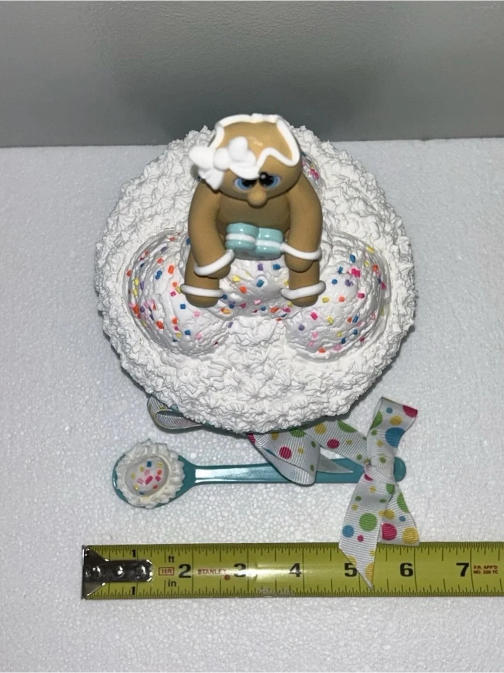Fake Gingerbread Ice Cream Dessert Bowl  Display Handmade Teal